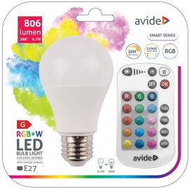 Avide LED Smart Κοινή A60 9.7W RGB+W 2700K με IR Τηλεχειριστήριο