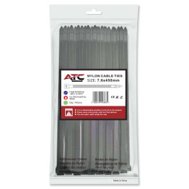 ATC Δεματικά 7.6x450mm Νάιλον Μαύρα 100τμχ Σακουλάκι