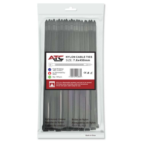 ATC Δεματικά 7.6x450mm Νάιλον Μαύρα 100τμχ Σακουλάκι