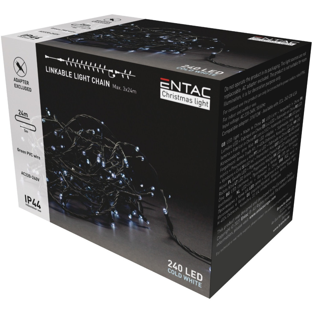 Entac Χριστουγεννιάτικα Λαμπάκια Επέκταση IP44 240 LED Ψυχρό 24m (Χωρίς Τροφοδοτικό)