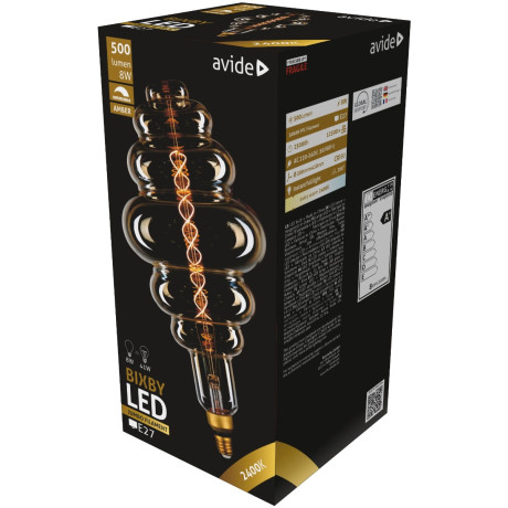 Avide LED Jumbo Bixby Κεχριμπάρι 8W E27 2400K Ντιμαριζόμενο 200x410mm