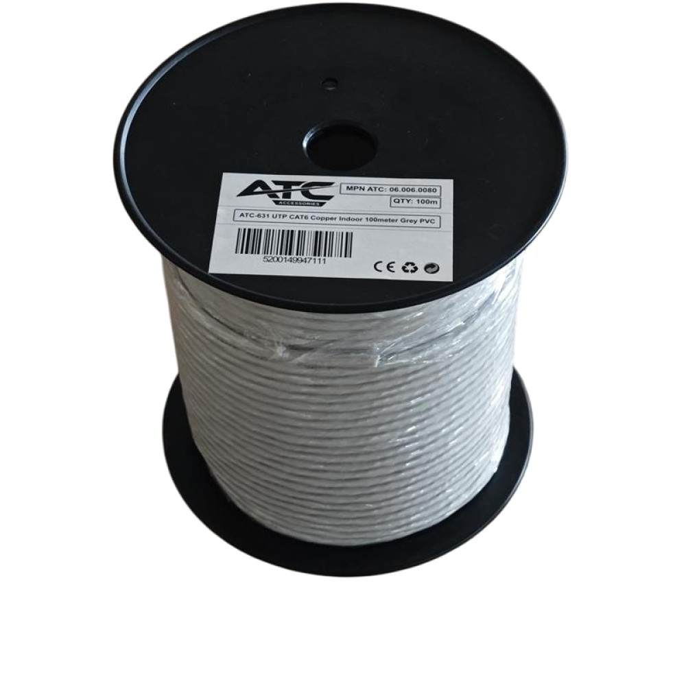 ATC-631 Στροφείο UTP CAT6 Εσωτερικού Χώρου με Χαλκό Cu Γκρι PVC 100m