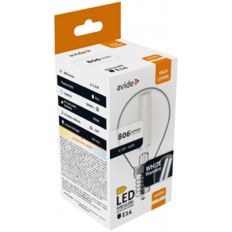 Avide LED White Filament Mini Σφαιρική 6.5W E14 NW 4000K
