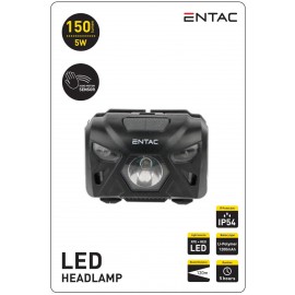 Entac Φακός Κεφαλής 5W Με Αισθητήρα Κίνησης XPE + Κόκκινο Φως - Μαύρο