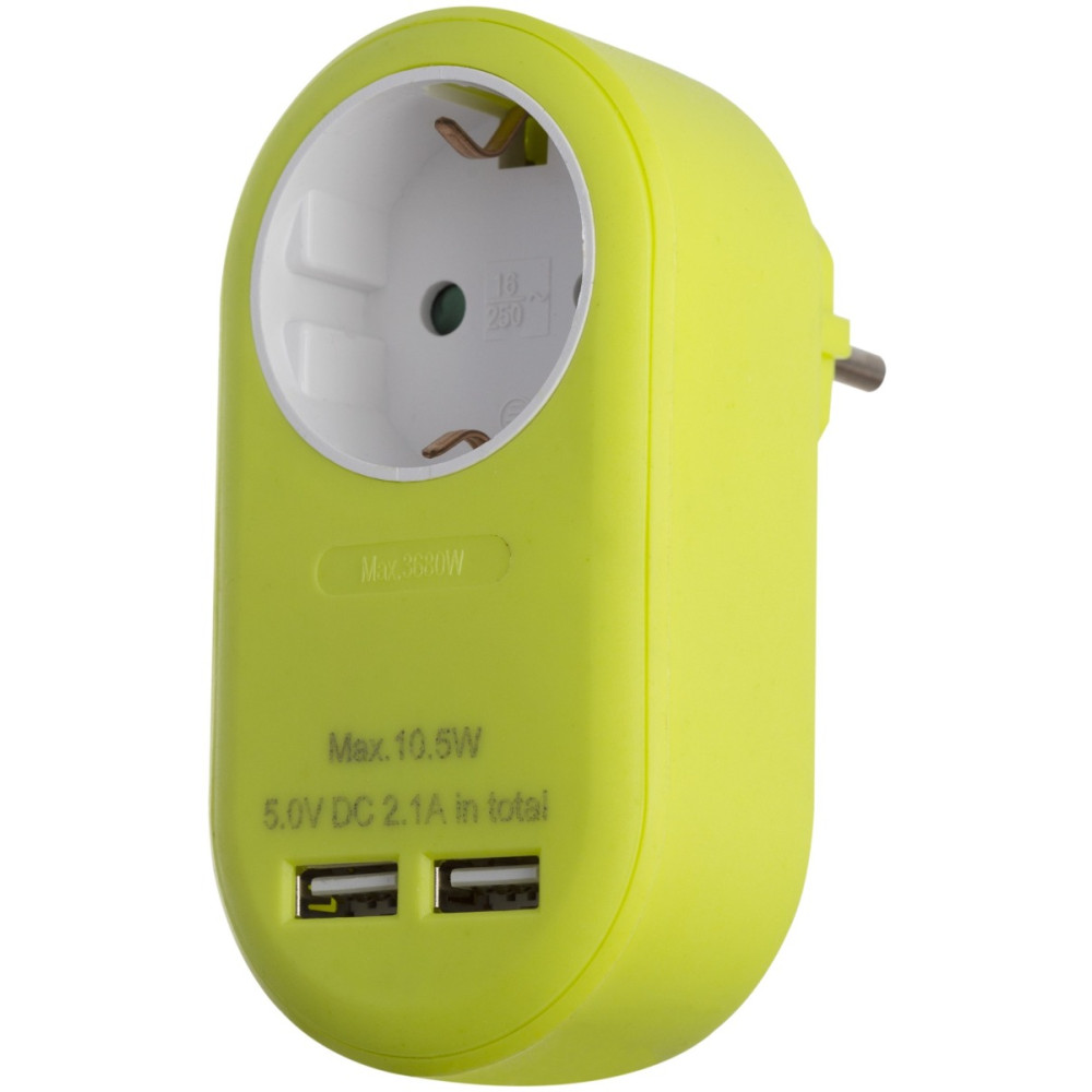 Entac Πρίζα Σούκο με 2 Θύρες USB  (total 2.1A) Λάιμ