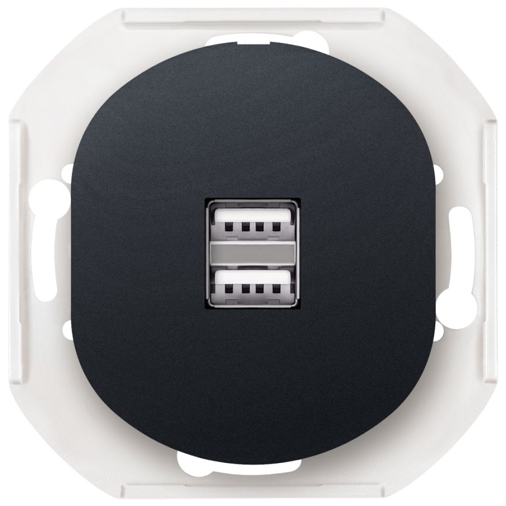 EON E6161.E1 2xUSB charger 2,1A 5V, without cover frame, soft-touch black