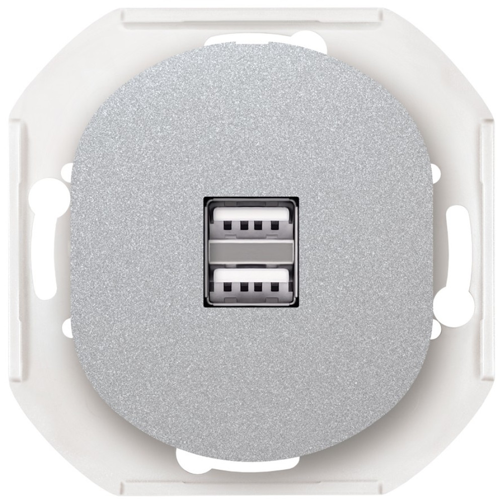 EON E6161.S 2xUSB charger 2,1A 5V without cover frame, silver