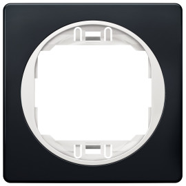 EON E6801.E10 One-gang frame 80x80, soft-touch black with white holder