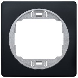 EON E6801.E1S One-gang frame 80x80, soft-touch black with silver holder