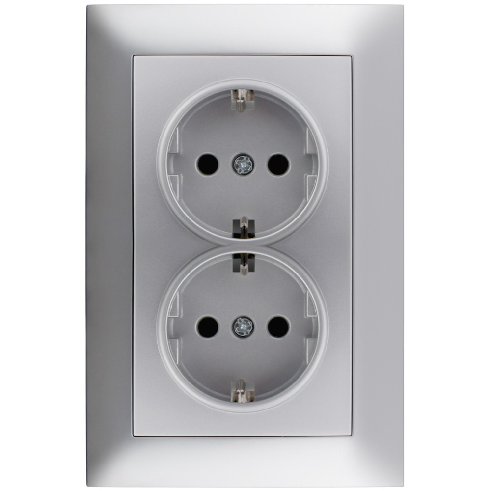 Entac Arnold Recessed wall socket 2x earthed Silver