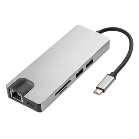 Μετατροπέας 8in1 USB C hub RJ45 HDMI USBx2 VGA SD TF USB3.0x2