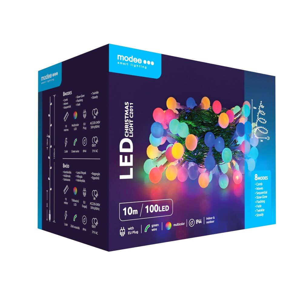 Modee Lighting Χριστουγεννιάτικα Λαμπάκια LED Τύπου Berry με Βύσμα (100LED/10m/10cm) Πολύχρωμα