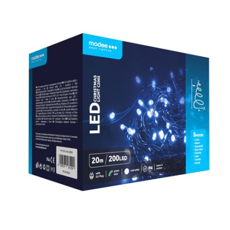 Modee Lighting Χριστουγεννιάτικα Λαμπάκια LED με Τροφοδοτικό (200LED/20m/10cm) Ψυχρό Λευκό