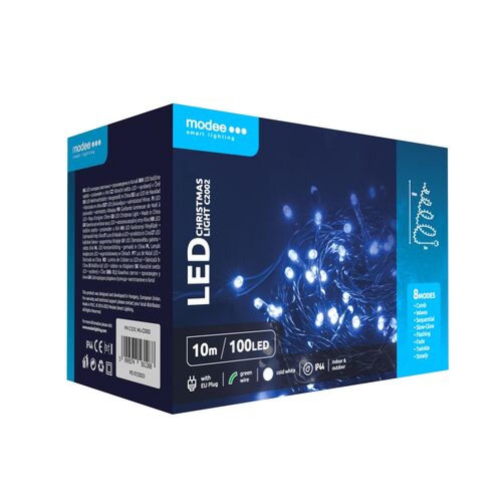 Modee Lighting Χριστουγεννιάτικα Φωτάκια LED με Τροφοδοτικό (100LED/10m/10cm) Ψυχρό
