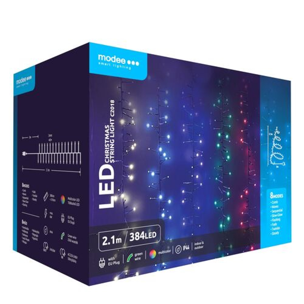 Modee Χριστουγεννιάτικα Φωτάκια LED με Τροφοδοτικό (384LED/2.1m) Πολύχρωμα