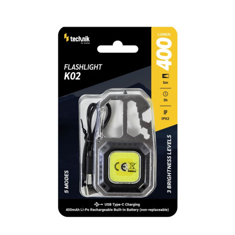 Technik Φακός K02 COB LED Επαναφορτιζόμενος USB-C με Ενσωματομένη Μπαταρία 400lm