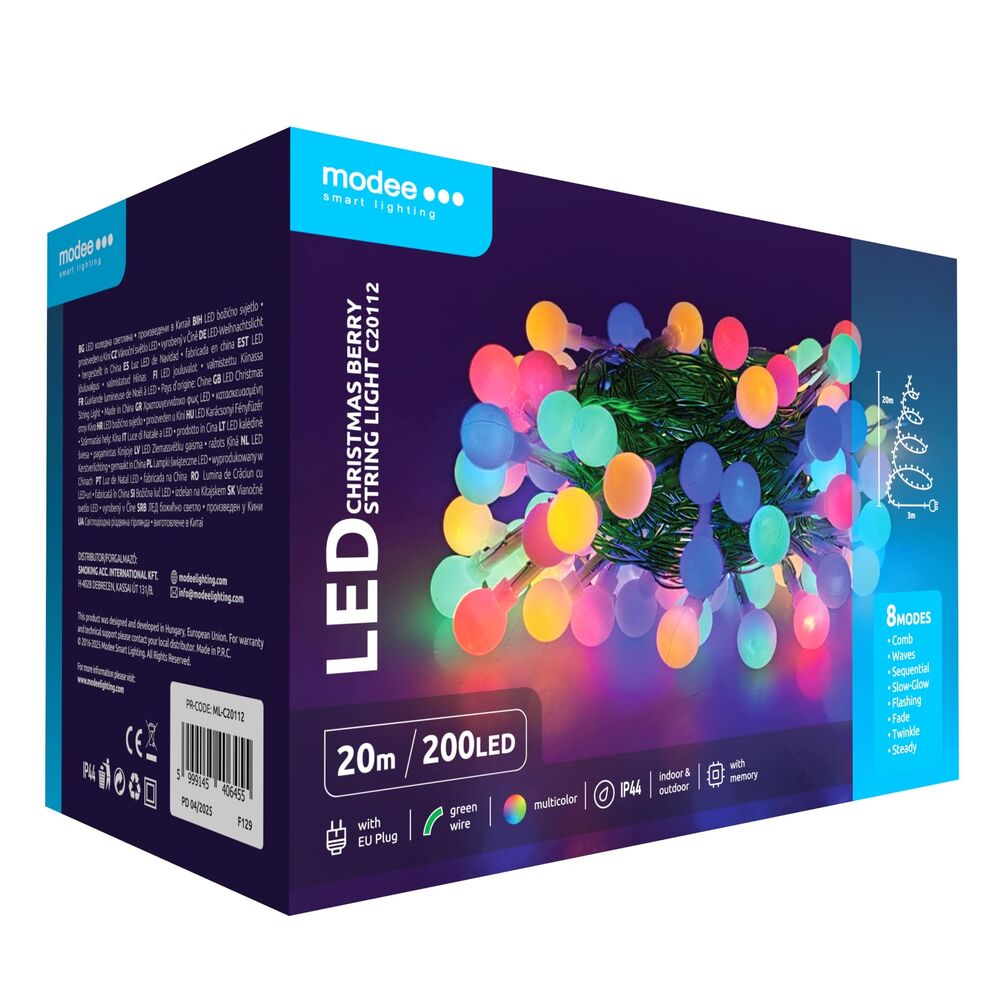 Modee Χριστουγεννιάτικα Λαμπάκια LED Τύπου Berry με Βύσμα (200LED/20m/10cm) Πολύχρωμα