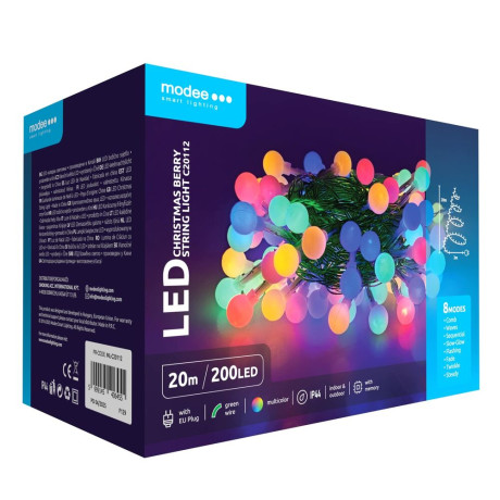 Modee Χριστουγεννιάτικα Λαμπάκια LED Τύπου Berry με Βύσμα (200LED/20m/10cm) Πολύχρωμα