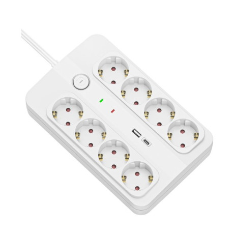 Technik Πολύπριζο 8 Θέσεων 1,5m (1,5mm2) + USB-A-C+ Surge + Διακόπτης 16A
