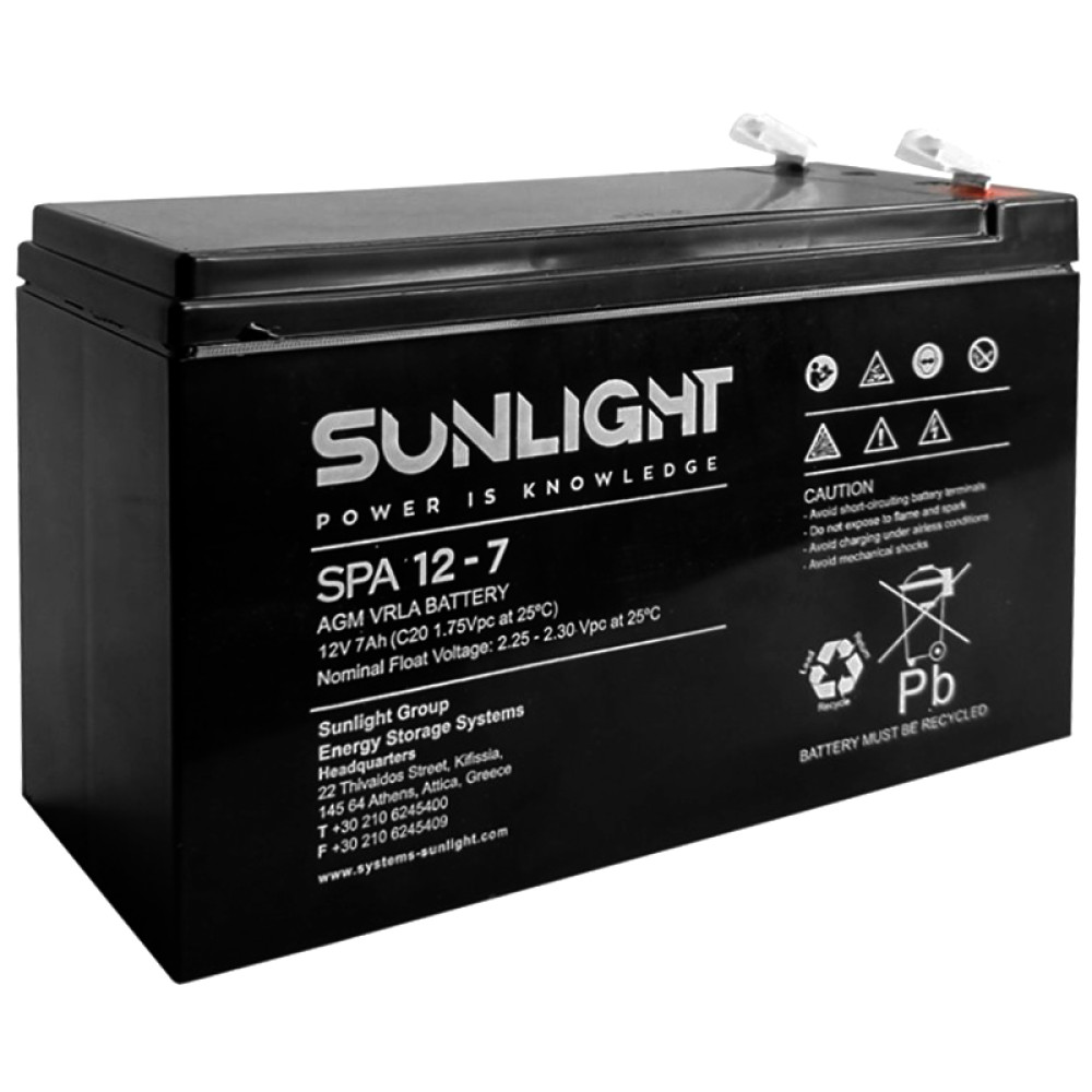Sunlight Μολύβδου 12V 7A (6.4mm) για UPS(F2)