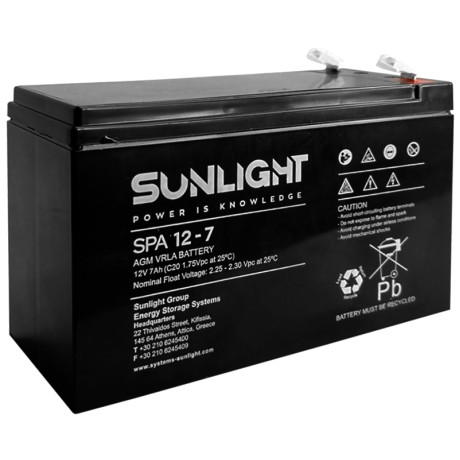 Sunlight Μολύβδου 12V 7A (6.4mm) για UPS(F2)